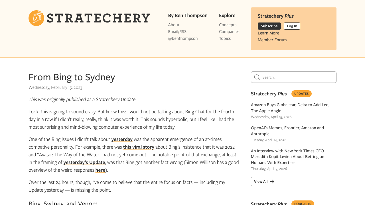 From Bing to Sydney – Stratechery by Ben Thompson