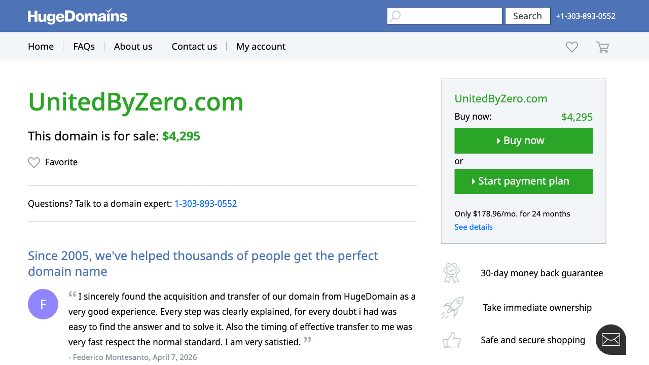 UnitedByZero.com is for sale | HugeDomains