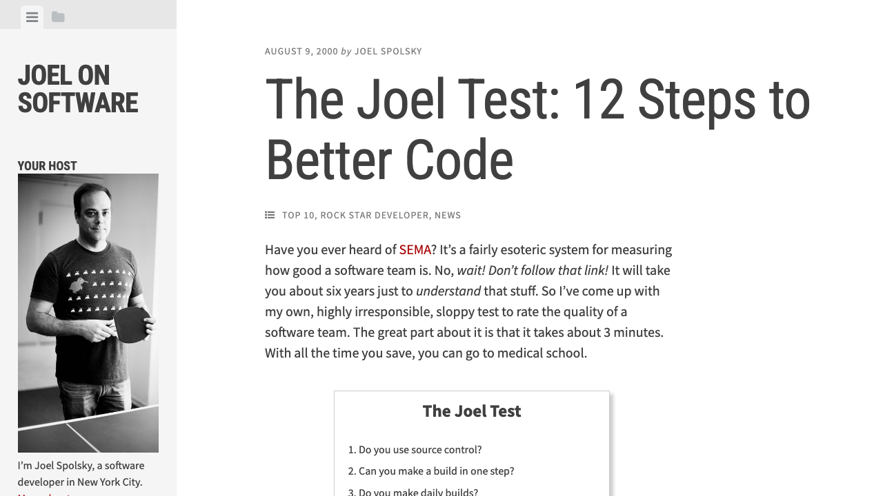 The Joel Test: 12 Steps to Better Code – Joel on Software