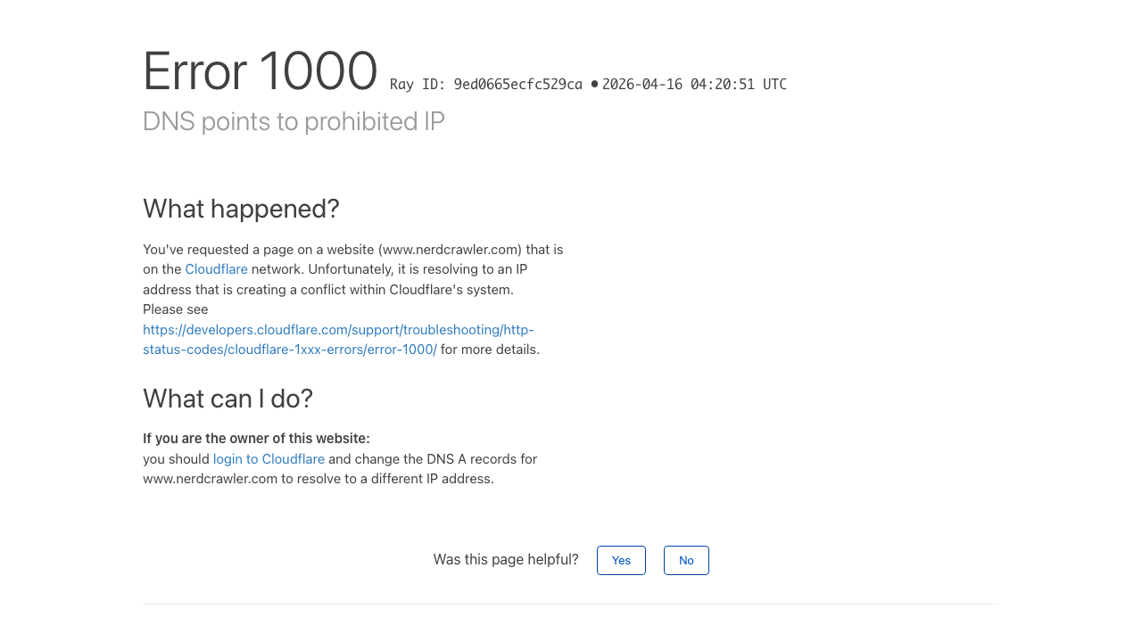 DNS points to prohibited IP | www.nerdcrawler.com | Cloudflare