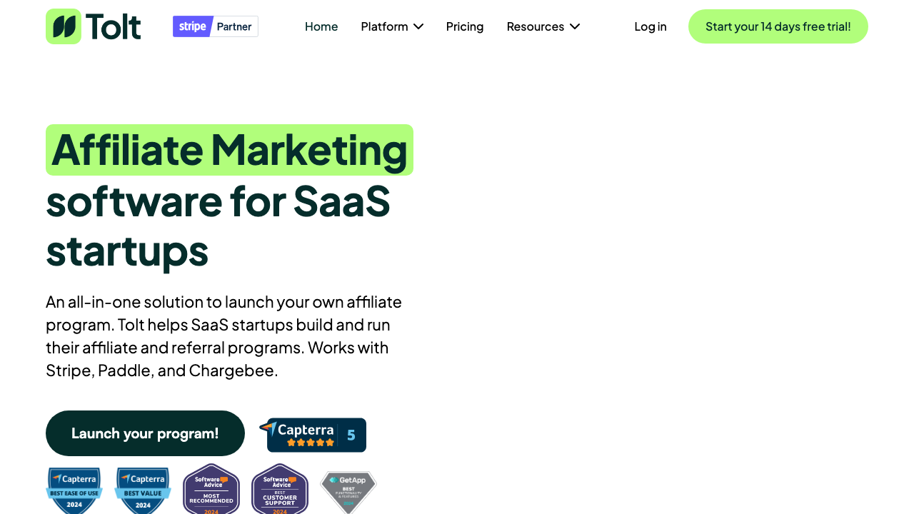 Tolt - Affiliate Marketing Software for SaaS Startups
